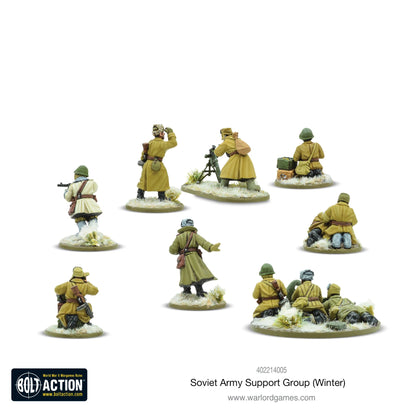 Soviet Army Winter Support Group - Bolt Action 28mm - oficer widok z tyłu moździerz 82mm widok z tyłu Maxim MMG widok z tyłu zimowe mundury khaki płaszcze śnieg podstawki - Warlord Games