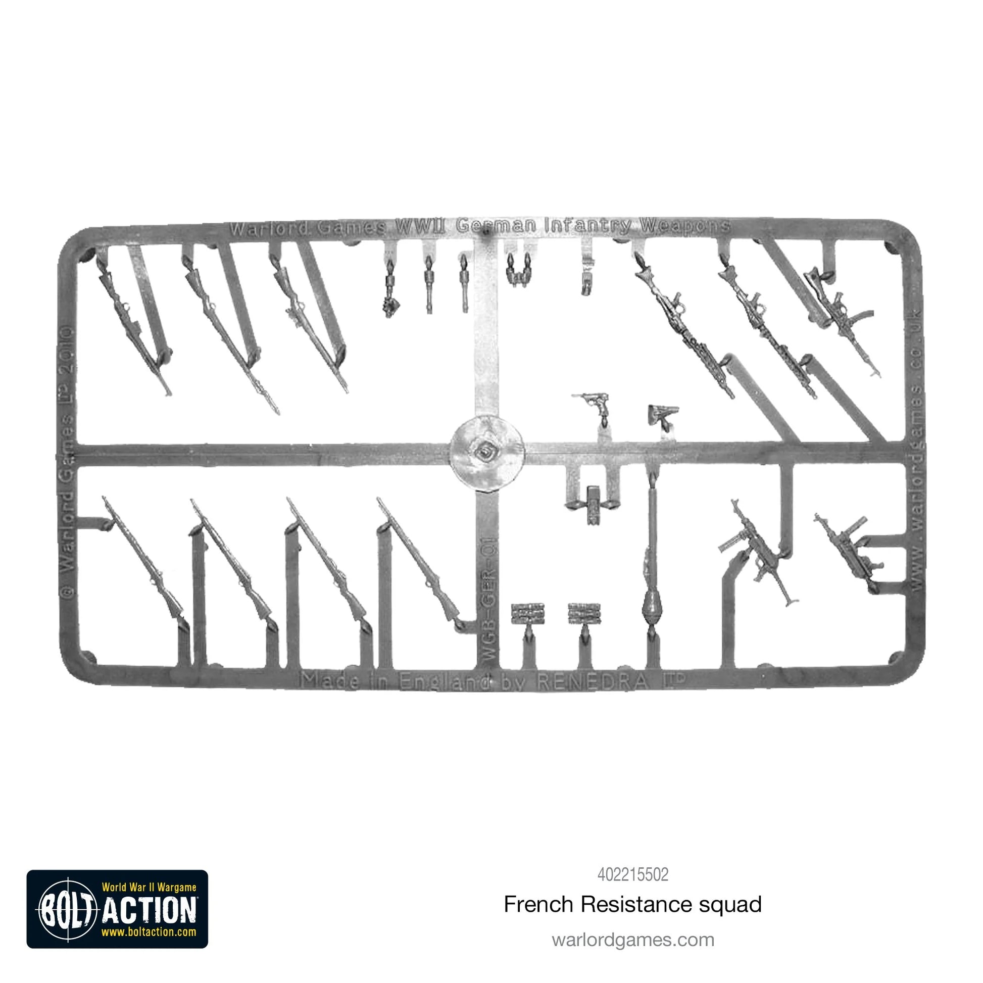 French Resistance Squad - Bolt Action 28mm - ramka plastikowa WWII German Infantry Weapons Kar98k MP40 MG42 Panzerfaust granaty Renedra - Warlord Games