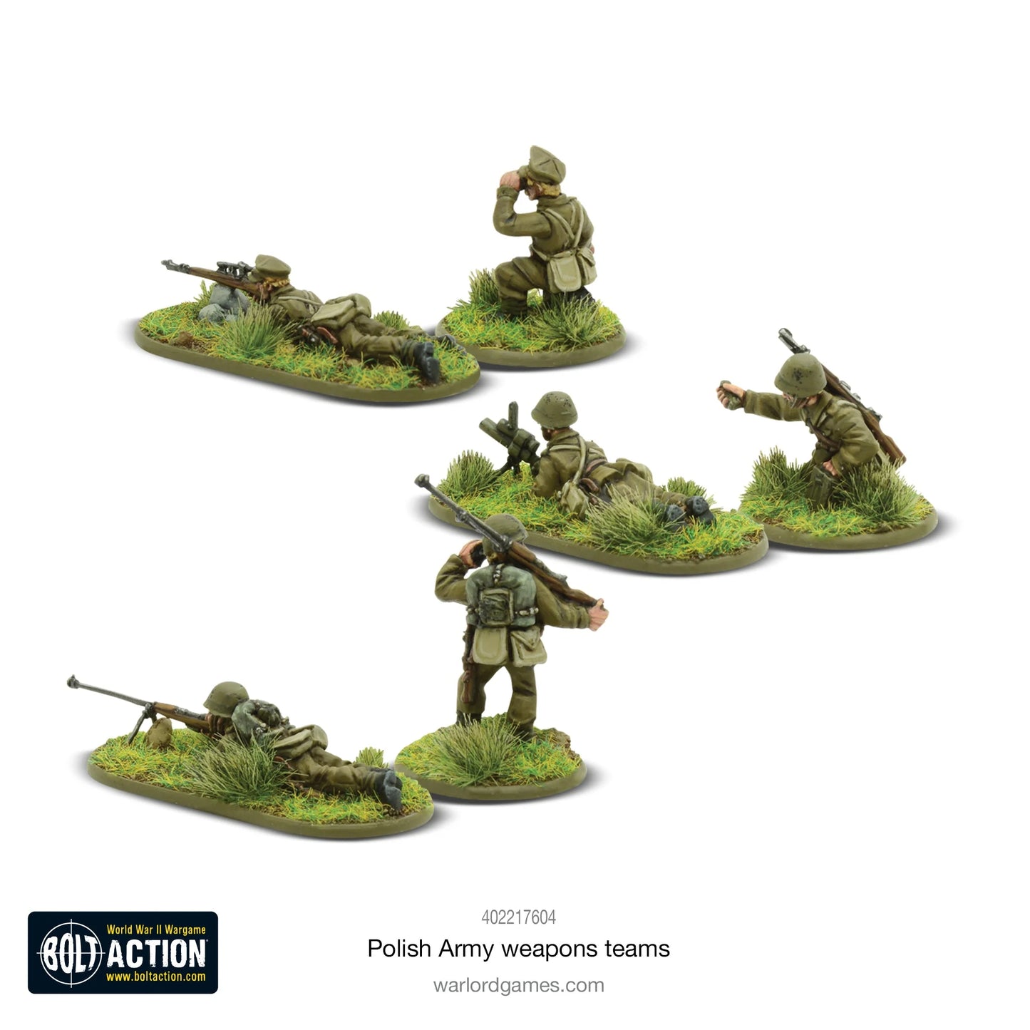Polish Army Weapons Teams – 6 figurek 28mm: zespół snajpera, lekki moździerz 46mm i karabin przeciwpancerny wz.35, Bolt Action, Warlord Games 402217604
