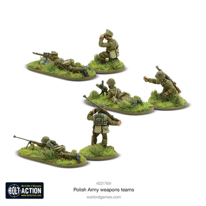 Polish Army Weapons Teams – 6 figurek 28mm: zespół snajpera, lekki moździerz 46mm i karabin przeciwpancerny wz.35, Bolt Action, Warlord Games 402217604
