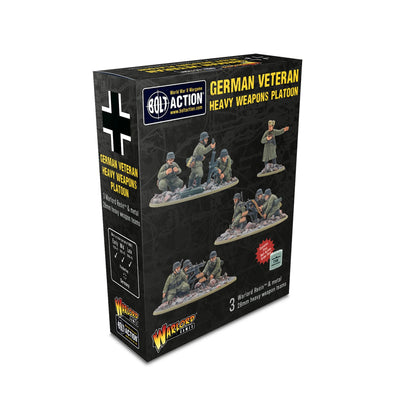 German Veteran Infantry Heavy Weapons Platoon - Bolt Action 28mm - widok z tyłu: dowódca wydający rozkazy, zespoły MG 34 i moździerza 81mm z detalami wyposażenia - Warlord Resin i metal - Warlord Games