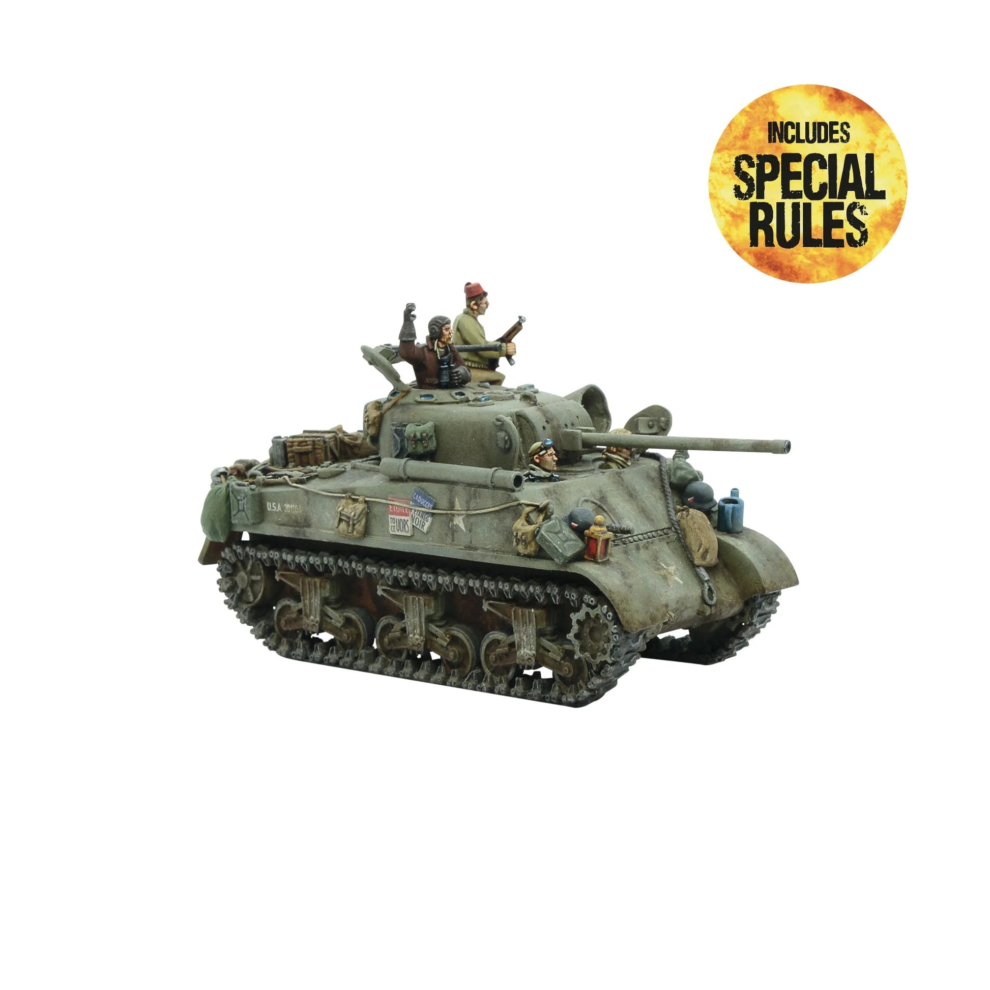 Oddball Sherman Kelly's Heroes 1/56 - pomalowany model z załogą Oddball, charakterystyczne malowanie z filmu, gwiazda USA, Bolt Action
