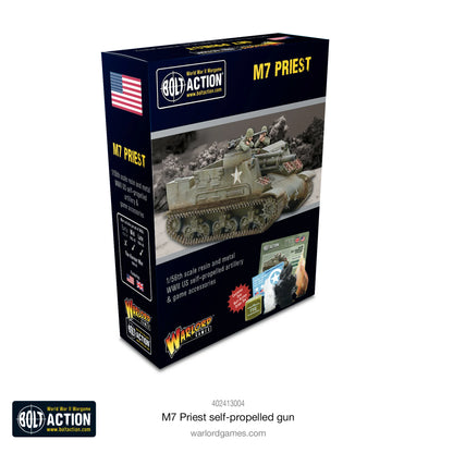 M7 Priest Self-Propelled Gun Bolt Action - opakowanie Warlord Games z samobieżną haubicą 105mm USA 1/56, żywica i metal