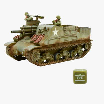 M7 Priest samobieżna haubica 1/56 - pomalowany model z haubicą 105mm, karabin .50 cal, załoga, gwiazda USA, kość Fire
