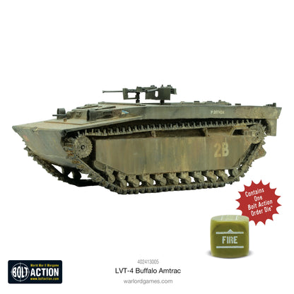 LVT-4 Buffalo Amtrac 1/56 - pomalowany model z karabinem maszynowym, numer P 207424, gąsienice amfibijne, kość Fire, Bolt Action

