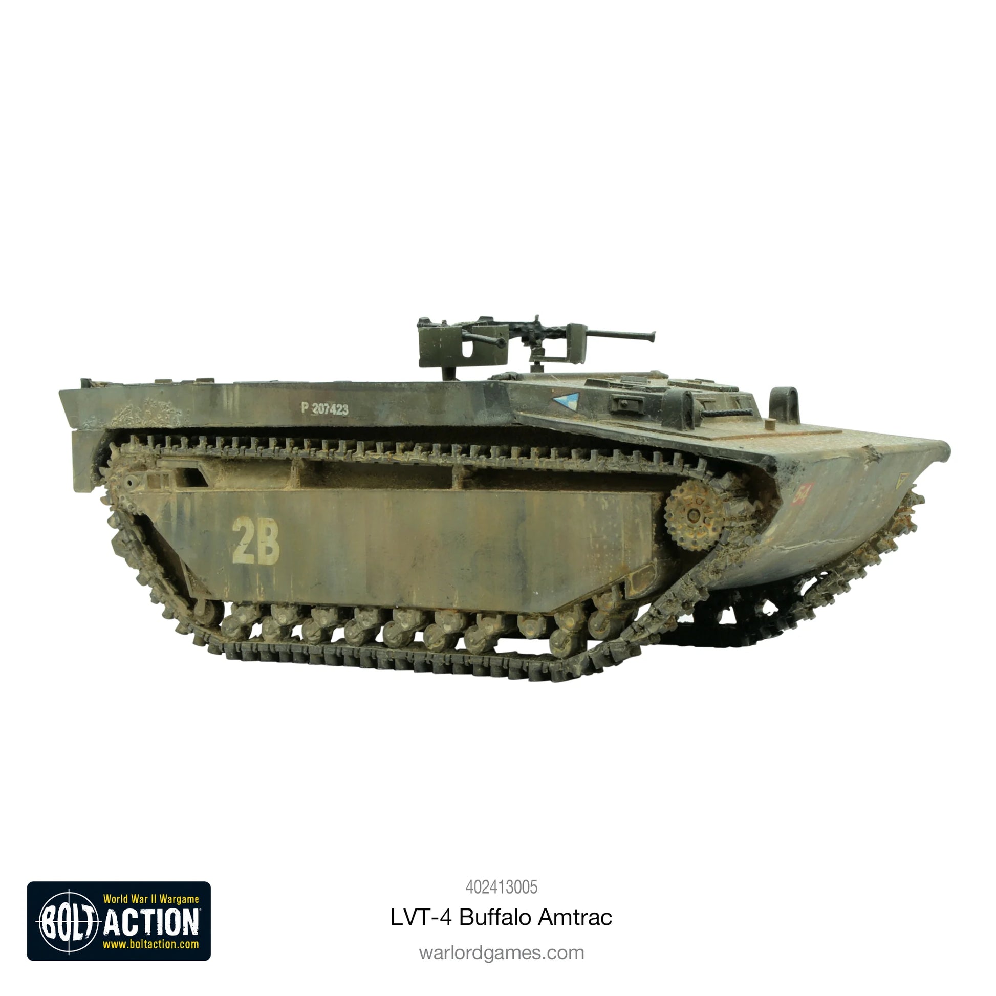 LVT-4 Buffalo Amtrac USMC - widok z prawej strony z numerem 2B i P 307423, karabin maszynowy, detale gąsienic, skala 28mm
