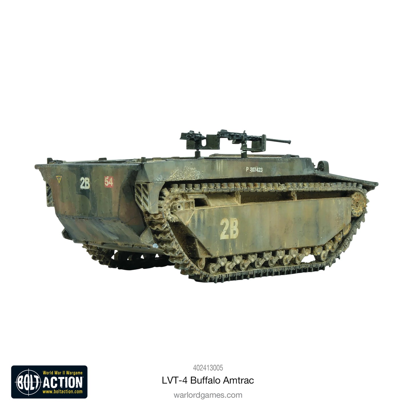 LVT-4 Buffalo Amtrac tylna rampa - widok z tyłu z otwartą rampą desantową, numery 2B i 54, karabiny maszynowe, Bolt Action 1/56
