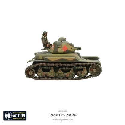Renault R35 - Bolt Action 28mm - czołg francuski 1940 z kamuflażem i kalkomanią - widok z boku - Warlord Games