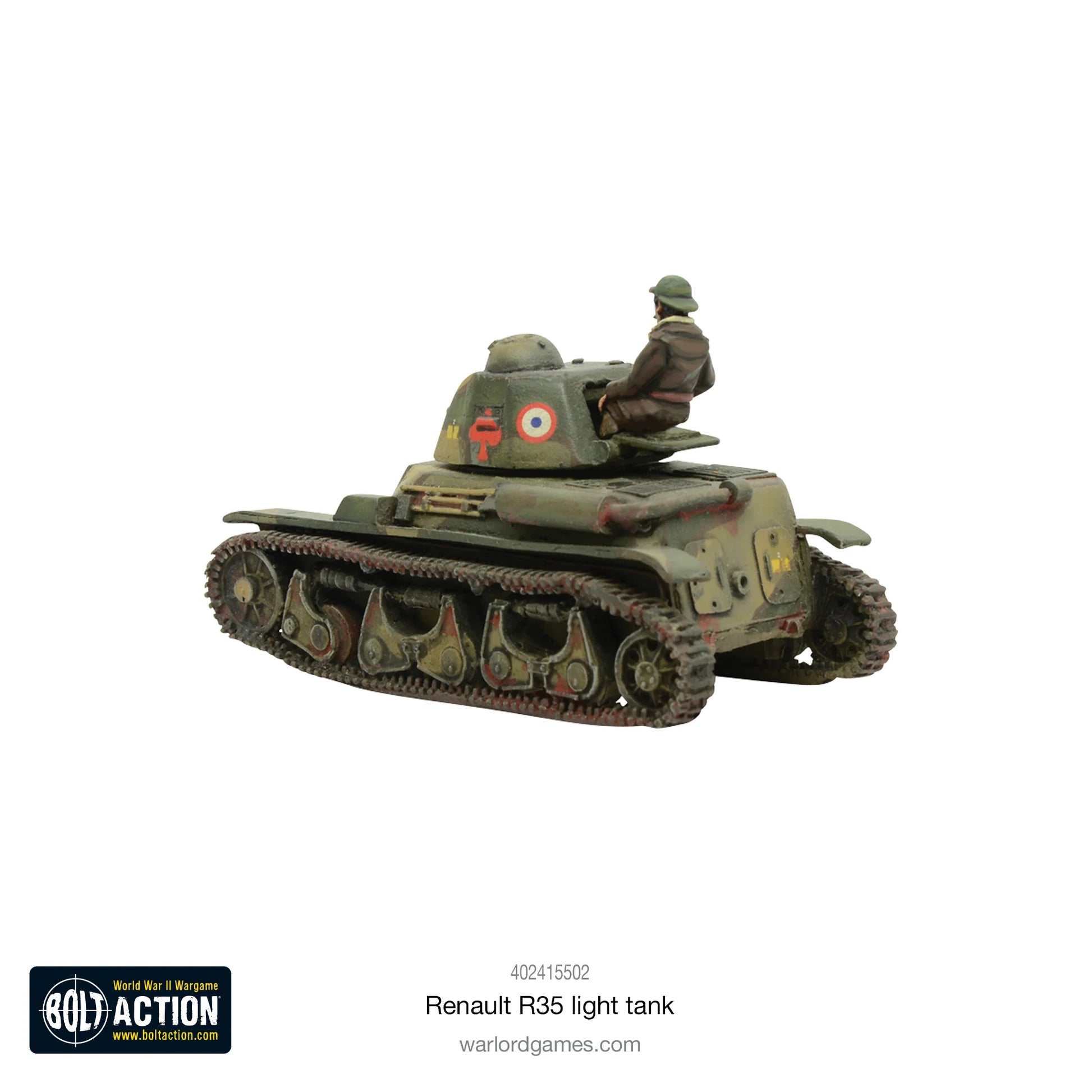 Bolt Action 28mm - czołg francuski z gąsienicami i figurką załogi widok z tyłu - Warlord Games