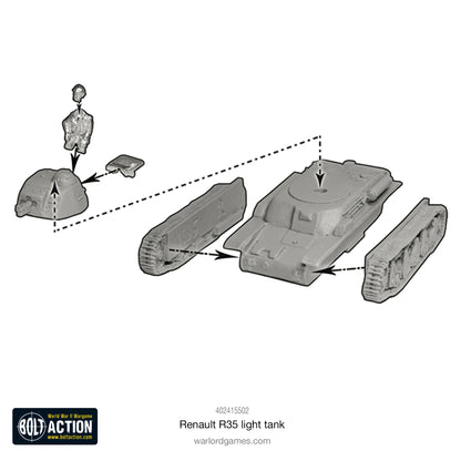 Renault R35 - Bolt Action 28mm - schemat montażu części żywicznych i metalowych - instrukcja składania - Warlord Games