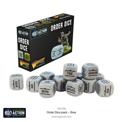Order Dice Grey - Bolt Action - zestaw 12 kostek do gry z wyraźnymi symbolami rozkazów - uniwersalny kolor - Warlord Games