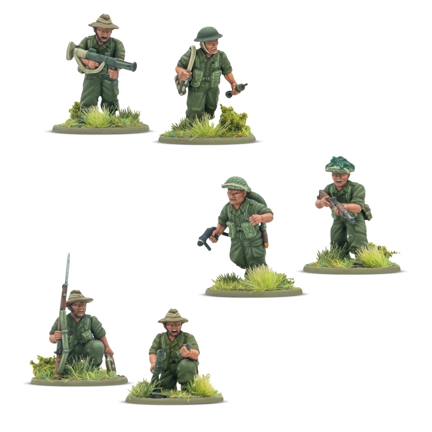 Warlord Games Ayo Gorkhali! Gurkha Starter Army – czołg M5 Stuart w zielonym kamuflażu dżunglowym z dowódcą Warlord Resin, widok z przodu-lewej 28mm Bolt Action