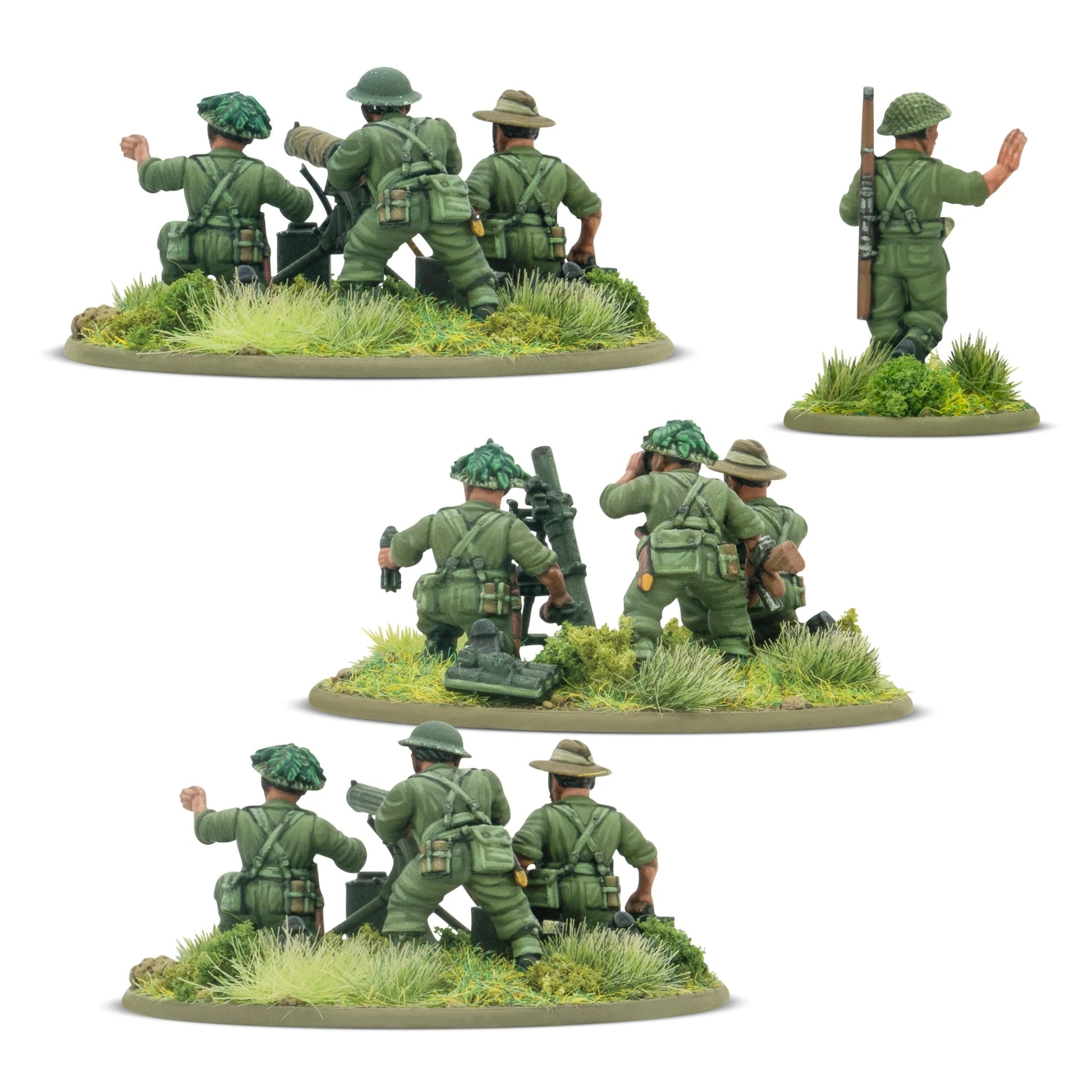 Warlord Games Ayo Gorkhali! Gurkha Starter Army – armata 6-funtowa z celowniczym Gurką przy lufie oraz 3 figurki obsługi od tyłu: oficer z szablą, ładowniczy i obserwator, detale wyposażenia 28mm Bolt Action