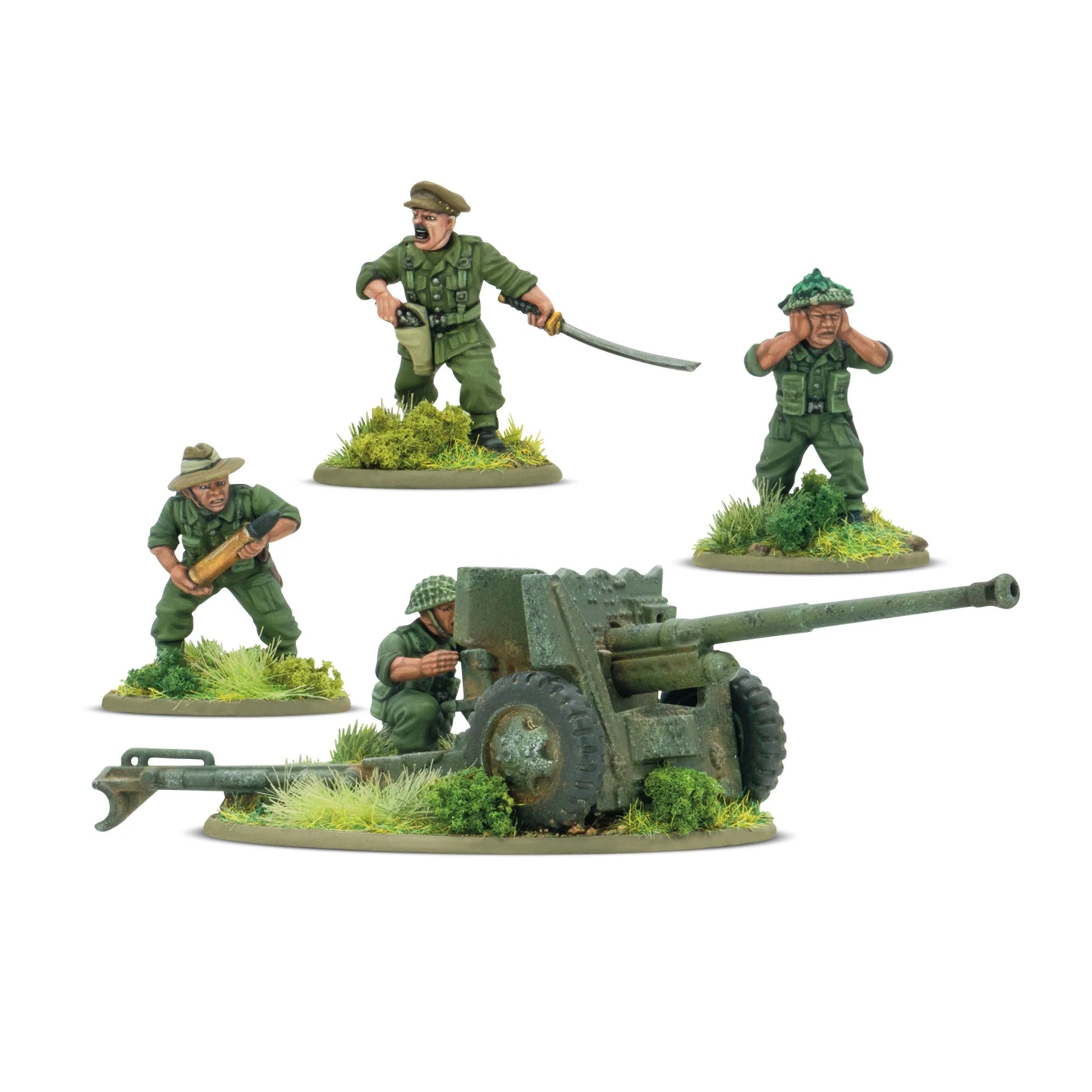 Warlord Games Ayo Gorkhali! Gurkha Starter Army – czołg M3 Lee w zielono-brązowym kamuflażu dżunglowym z dowódcą w turbanie Warlord Resin w włazie, widok z przodu-prawej 28mm Bolt Action