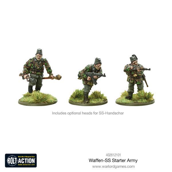 Waffen-SS Grenadiers z opcjonalnymi głowami SS-Handschar Bolt Action - figurki z karabinami szturmowymi na podstawkach