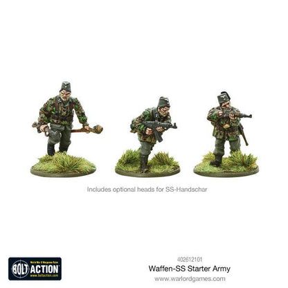 Waffen-SS Grenadiers z opcjonalnymi głowami SS-Handschar Bolt Action - figurki z karabinami szturmowymi na podstawkach