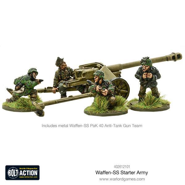 Metalowy zespół działa przeciwpancernego PaK 40 Waffen-SS Bolt Action - czterech żołnierzy z armatą przeciwczołgową 75mm