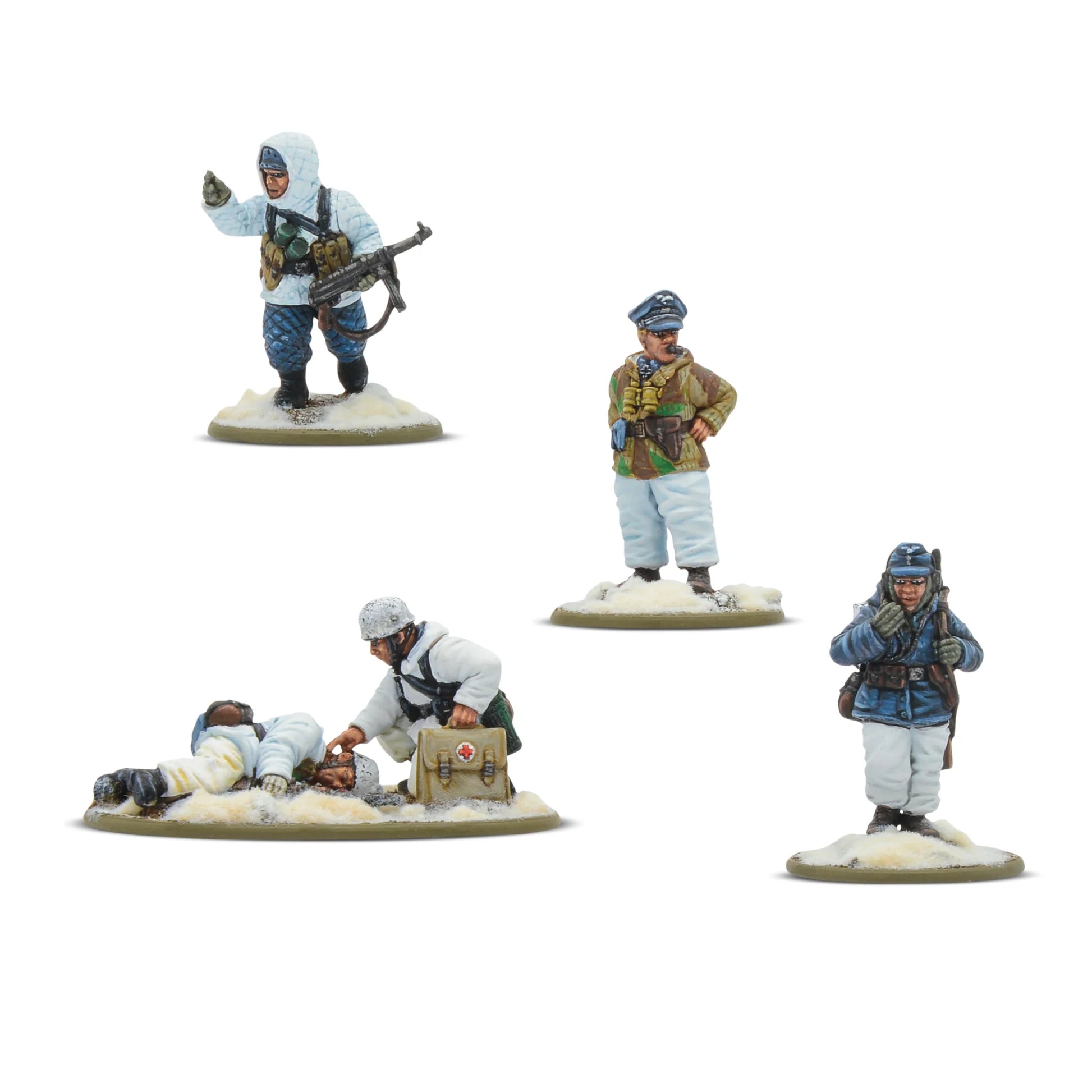 4 figurki dowództwa - oficer, NCO, medyk z rannym, radio