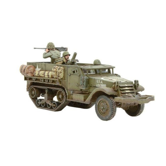 M21 Mortar Carrier 1/56 - pomalowany model z moździerzem 81mm i załogą, kamuflaż USA, widok z boku z numerem taktycznym