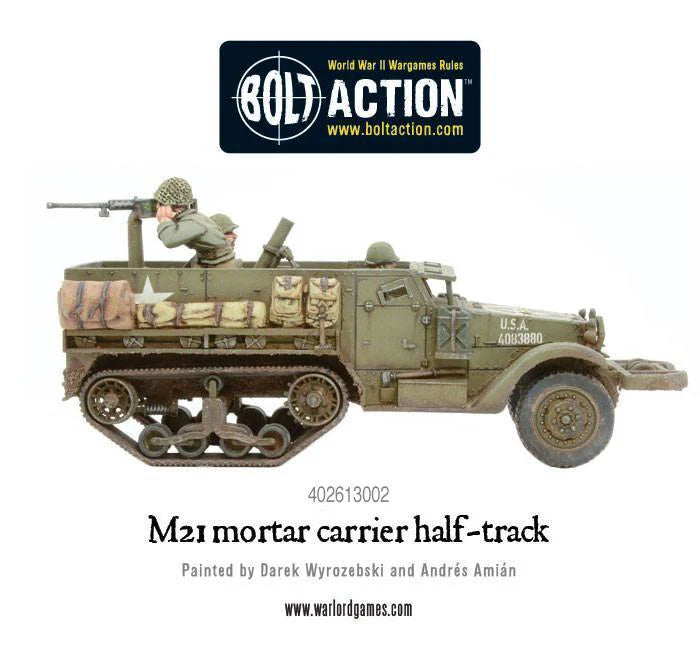 M21 Mortar Carrier USA 1/56 - widok z lewej strony z gwiazdą USA, numer taktyczny 4043860, załoga z HMG .50 cal
