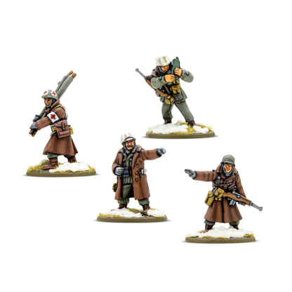 4 figurki dowództwa HQ - oficer, medyk niesie rannego, obserwator, NCO