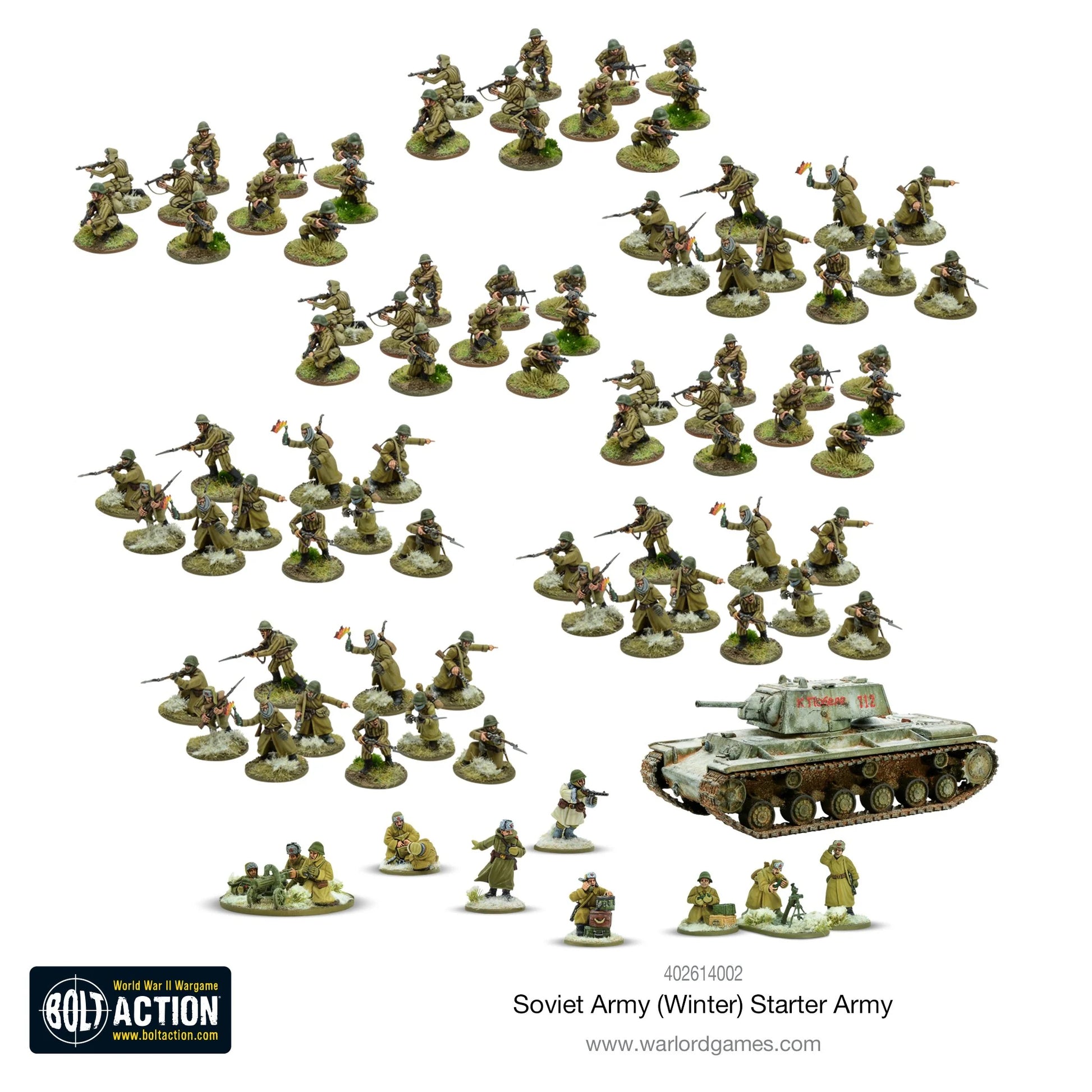 Kompletna zawartość armii - wszystkie 80 figurek, KV-1 i wsparcie