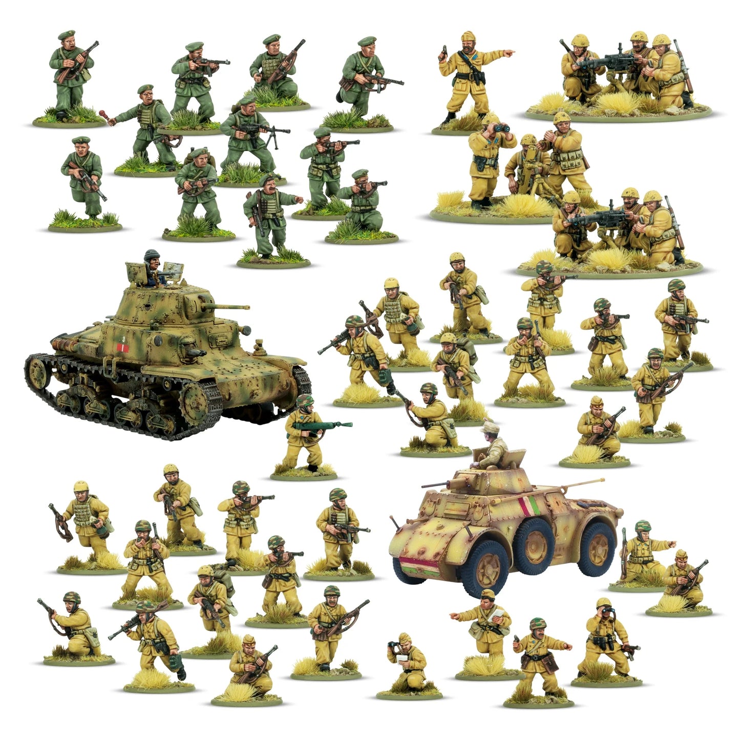 Lions of the Folgore – kompletna armia startowa Bolt Action: 42 figurki Paracadutisti, czołg M13/40, samochód pancerny AB 41 i Semovente, skala 28mm
