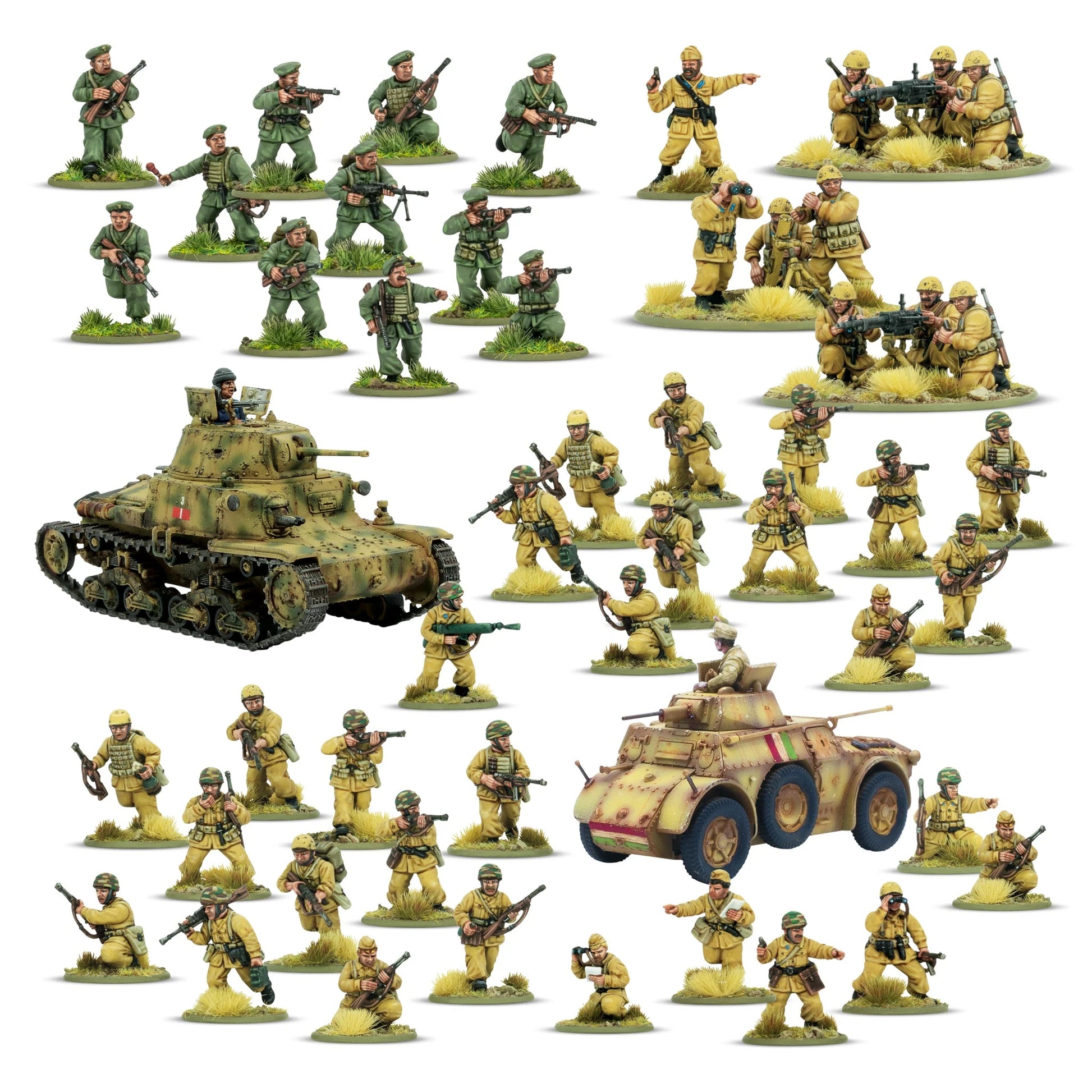 Lions of the Folgore – kompletna armia startowa Bolt Action: 42 figurki Paracadutisti, czołg M13/40, samochód pancerny AB 41 i Semovente, skala 28mm
