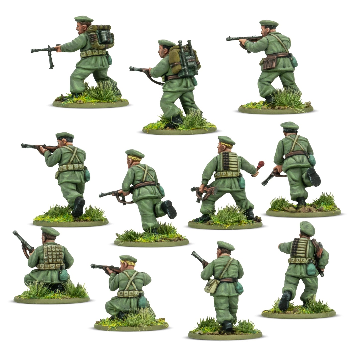 X Arditi – 11 figurek od tyłu: detale zielonych mundurów, pasów i wyposażenia desantowego, skala 28mm Bolt Action
