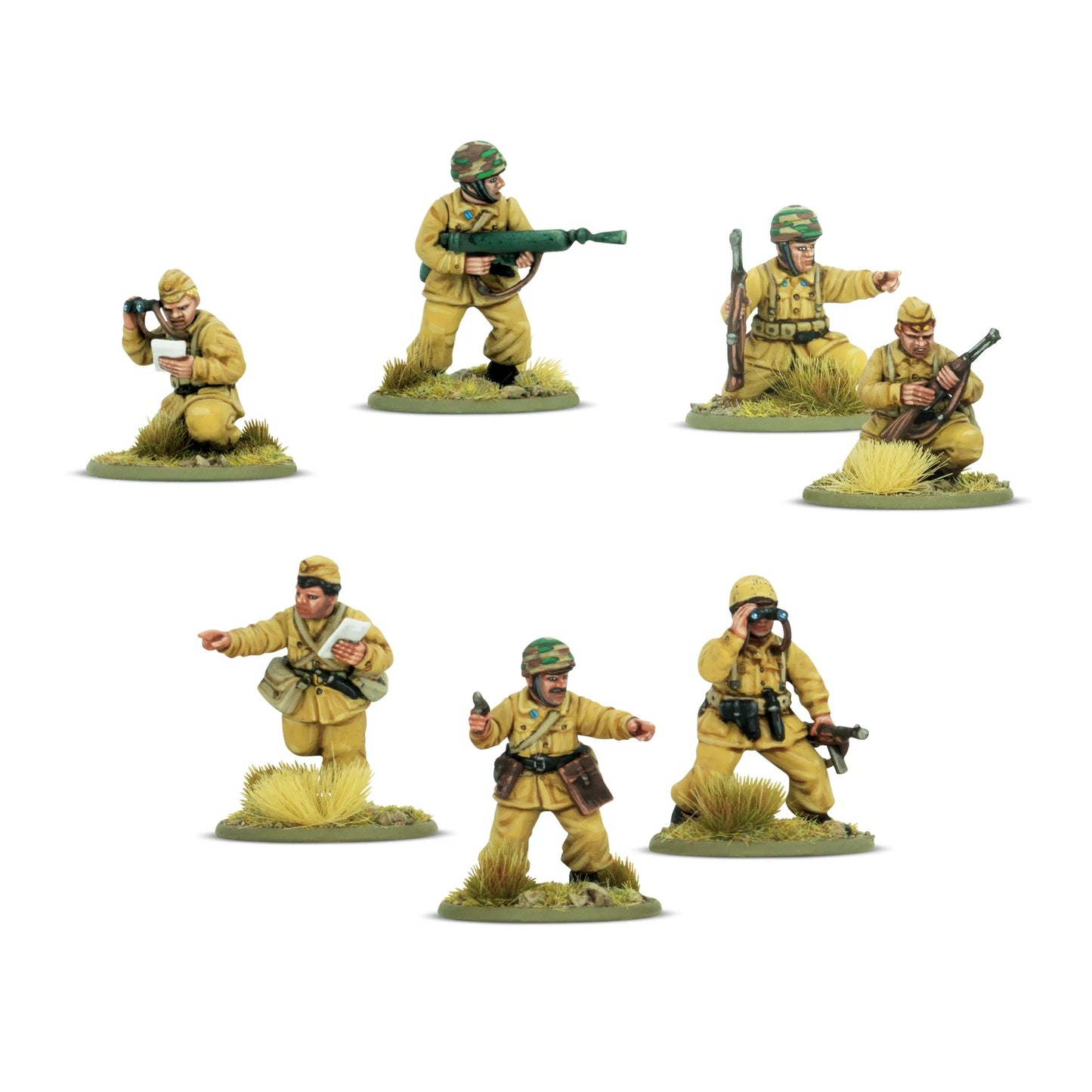 Lions of the Folgore – 6 figurek dowódców i obserwatorów Paracadutisti: oficer z pistoletem, obserwator z lornetką, Lanciafiamme 41, hełmy kamuflażowe, skala 28mm
