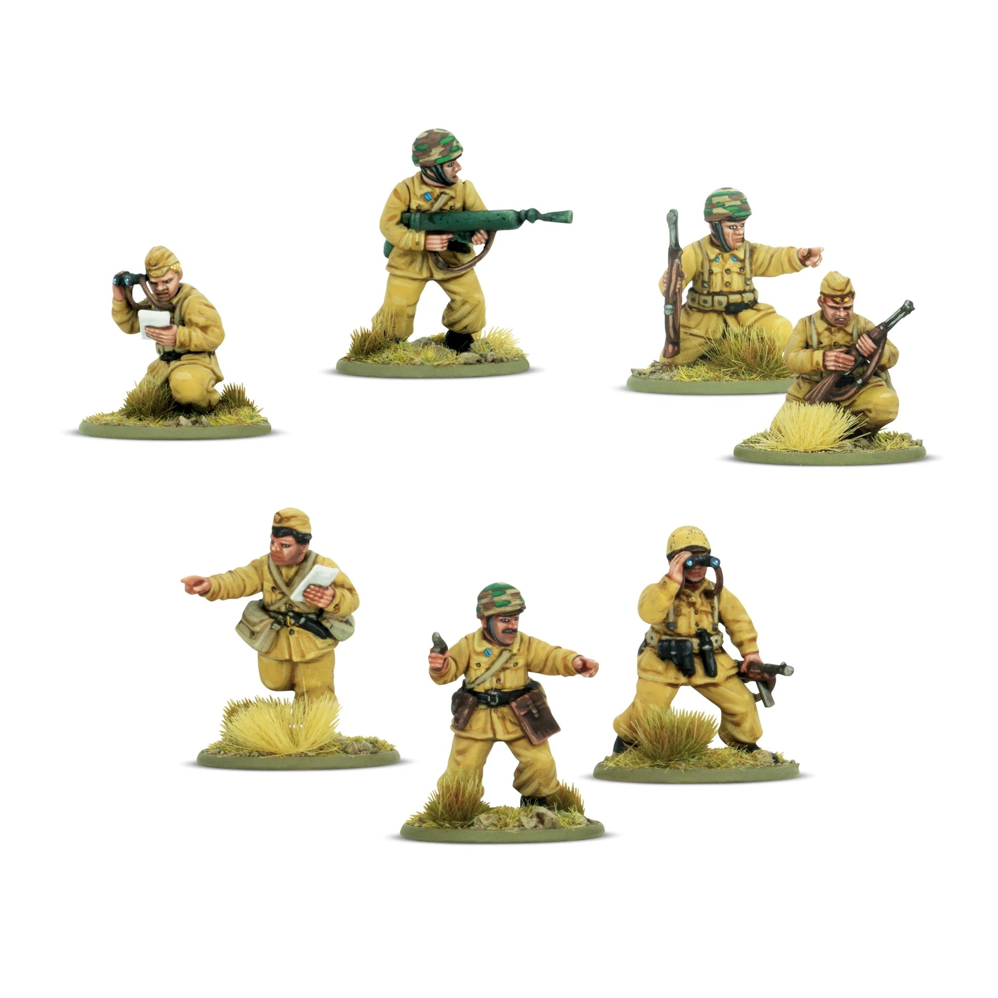Lions of the Folgore – 6 figurek dowódców i obserwatorów Paracadutisti: oficer z pistoletem, obserwator z lornetką, Lanciafiamme 41, hełmy kamuflażowe, skala 28mm
