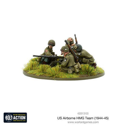 US Airborne HMG Team Bolt Action - widok z prawej, Browning M2HB .50cal, 3 figurki w mundurach Airborne, hełmy M1 z odznaką 101 Airborne, tufty trawy, kod 403013103