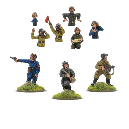 Soviet Army Tank Crew Warlord Games 403014015 – 6 figurek mounted (popiersia) w hełmach pancernych i 3 dismounted: dowódca z rewolwerem, żołnierz klęczący, strzelec z PPSz, żywica 28mm