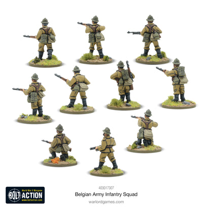 Belgian Army Infantry Squad Bolt Action - 10 figurek widok z tyłu, mundury khaki, plecaki, hełmy Adrian, kod 403017307