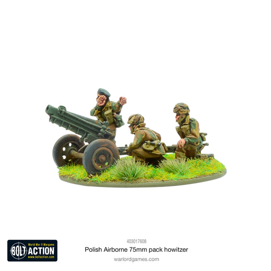 Polska Haubica Desantowa 75mm – widok z boku, obsługa przy armata, model 28mm Bolt Action Warlord Games
