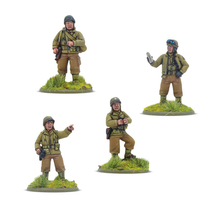 US Army Platoon Commanders Bolt Action - 4 oficerów dowódców USA z karabinami M1 lornetkami mapami, hełmy M1, Warlord Resin 28mm

