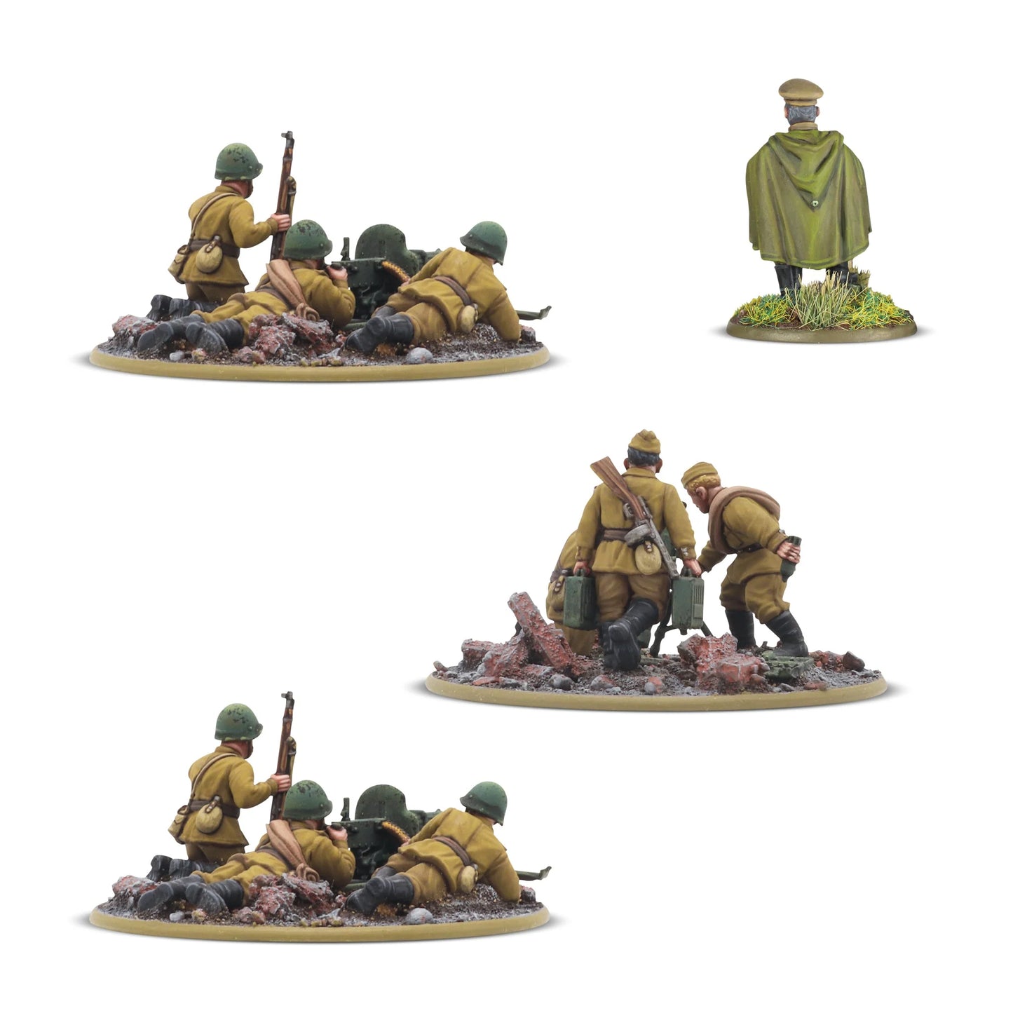Soviet Infantry Heavy Weapons Platoon - Bolt Action 28mm - MMG Maxim widok z tyłu oficer płaszcz widok z tyłu moździerz 3 załoga widok z tyłu mundury khaki podstawki - Warlord Games