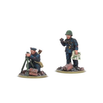 Warlord Games Soviet Naval Brigade Forward Observer Team – obserwator z lornetką przy trójnogu i ładowniczy z amunicją, widók z przodu 28mm Bolt Action