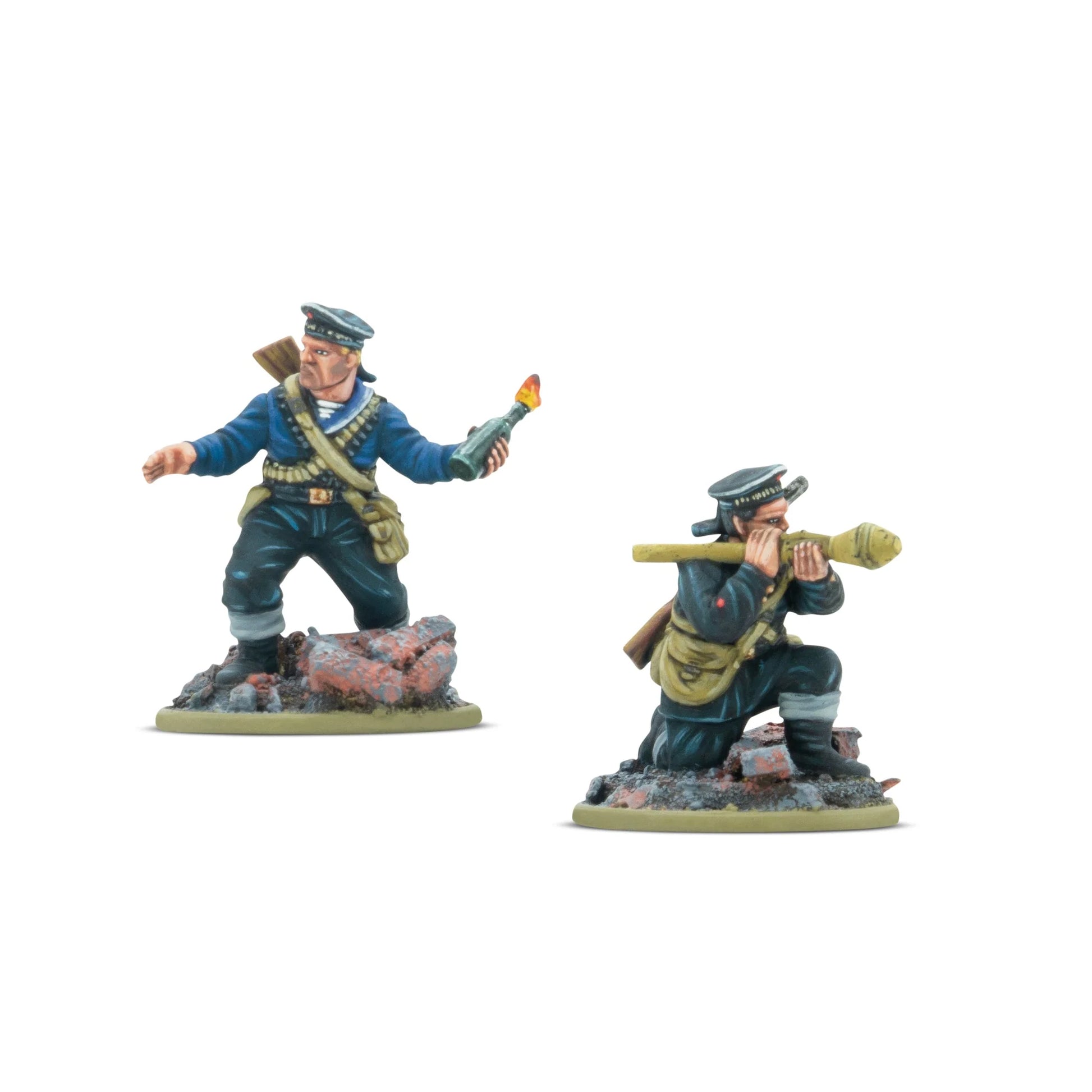 Warlord Games Soviet Naval Brigade Tank Hunters – marynarz z koktajlem Mołotowa i marynarz z Panzerfaustem, widok z przodu 28mm Bolt Action