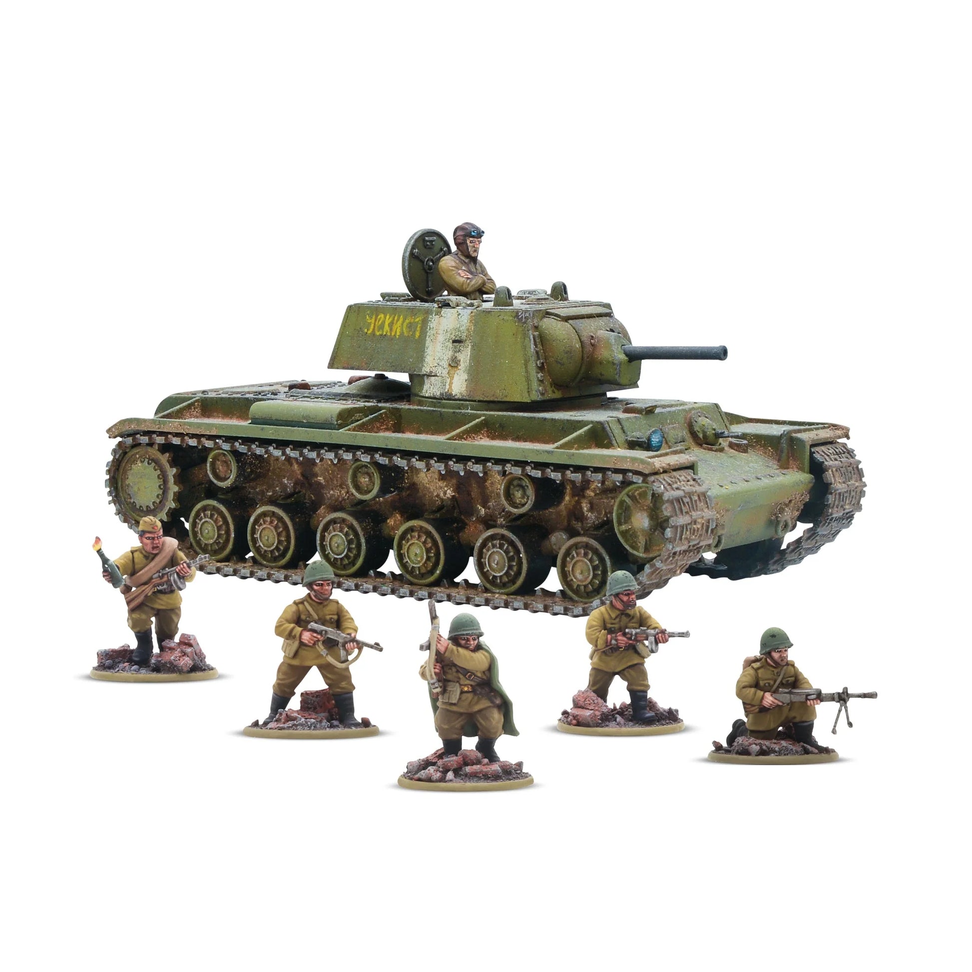 KV-1/2 Heavy Tank - Bolt Action 28mm - KV-1 Soviet green weathering załoga Tank Riders 6 żołnierzy SMG podstawki - Warlord Games