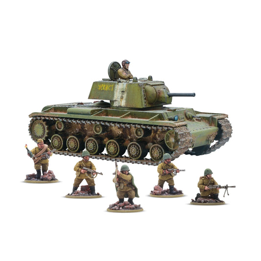 KV-1/2 Heavy Tank - Bolt Action 28mm - KV-1 Soviet green weathering załoga Tank Riders 6 żołnierzy SMG podstawki - Warlord Games