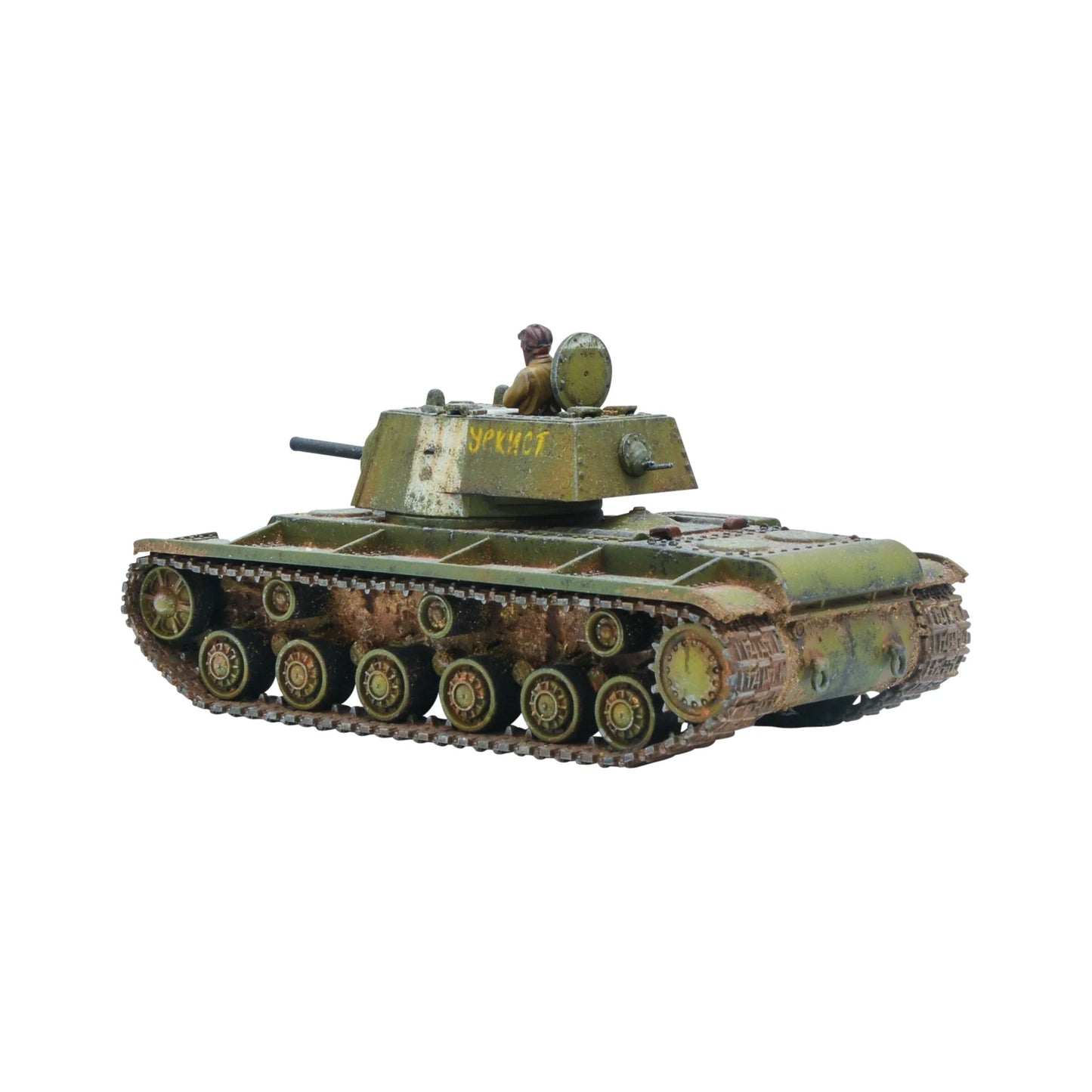 KV-1/2 Heavy Tank - Bolt Action 28mm - KV-1 widok z prawego boku Soviet green załoga gąsienice weathering cyrylica - Warlord Games