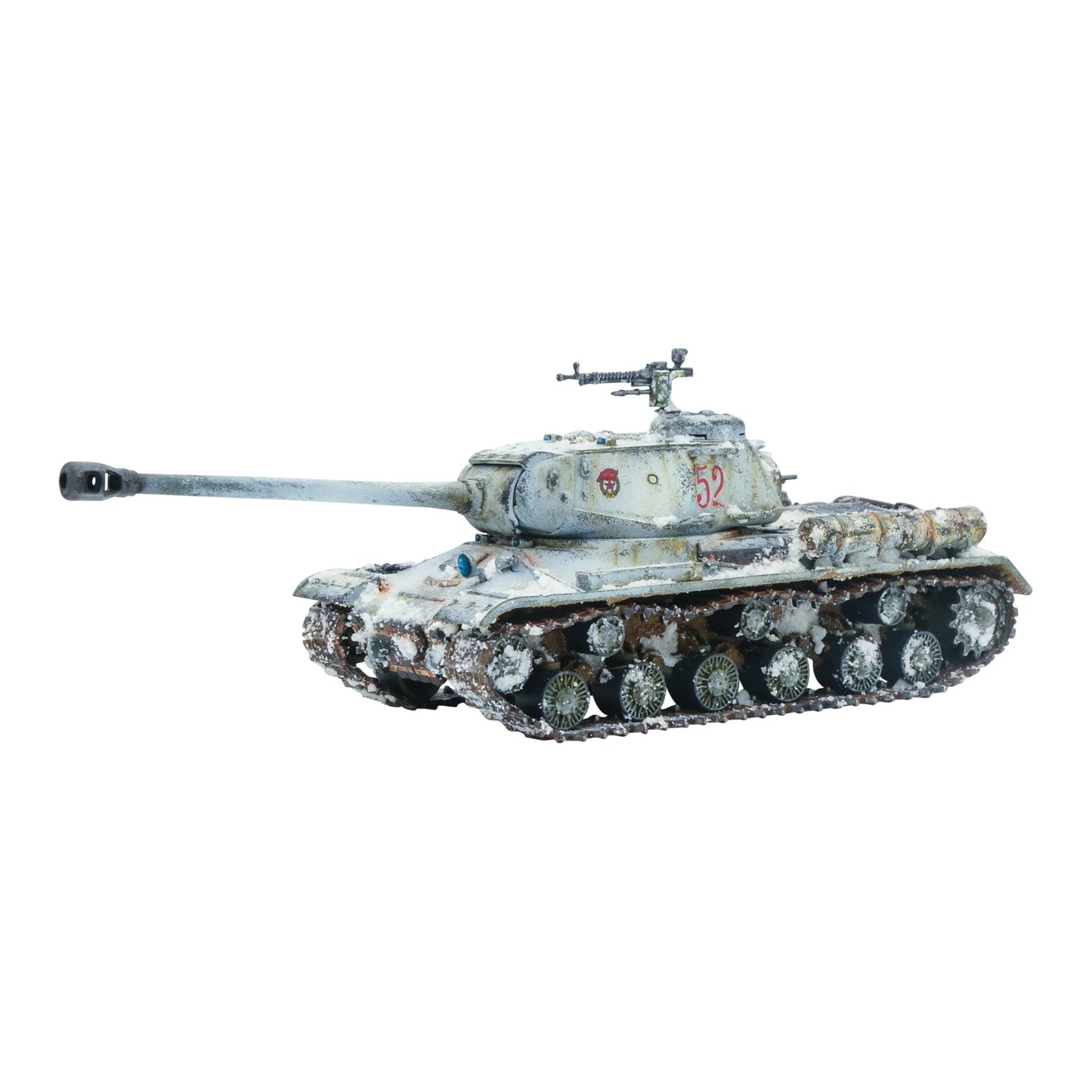 IS-2 Heavy Tank - Bolt Action 28mm - IS-2 widok z prawego boku zimowy kamuflaż biały załoga działo 122mm gąsienice weathering 52 red star - Warlord Games