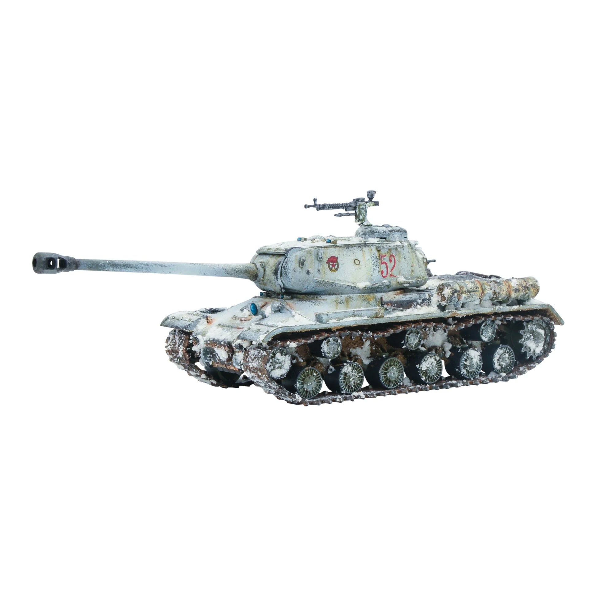 IS-2 Heavy Tank - Bolt Action 28mm - IS-2 widok z prawego boku zimowy kamuflaż biały załoga działo 122mm gąsienice weathering 52 red star - Warlord Games