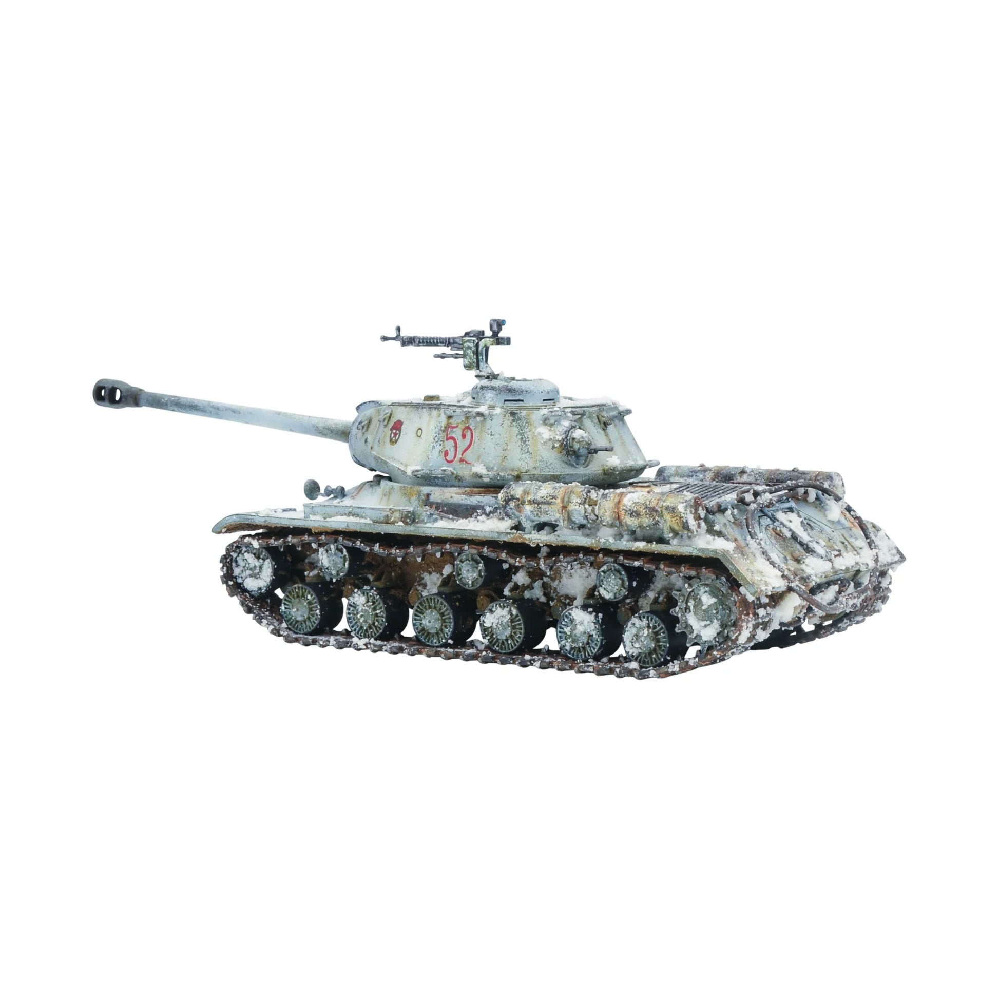 IS-2 Heavy Tank - Bolt Action 28mm - IS-2 widok z lewego boku zimowy kamuflaż biały załoga działo 122mm gąsienice weathering 52 red star - Warlord Games