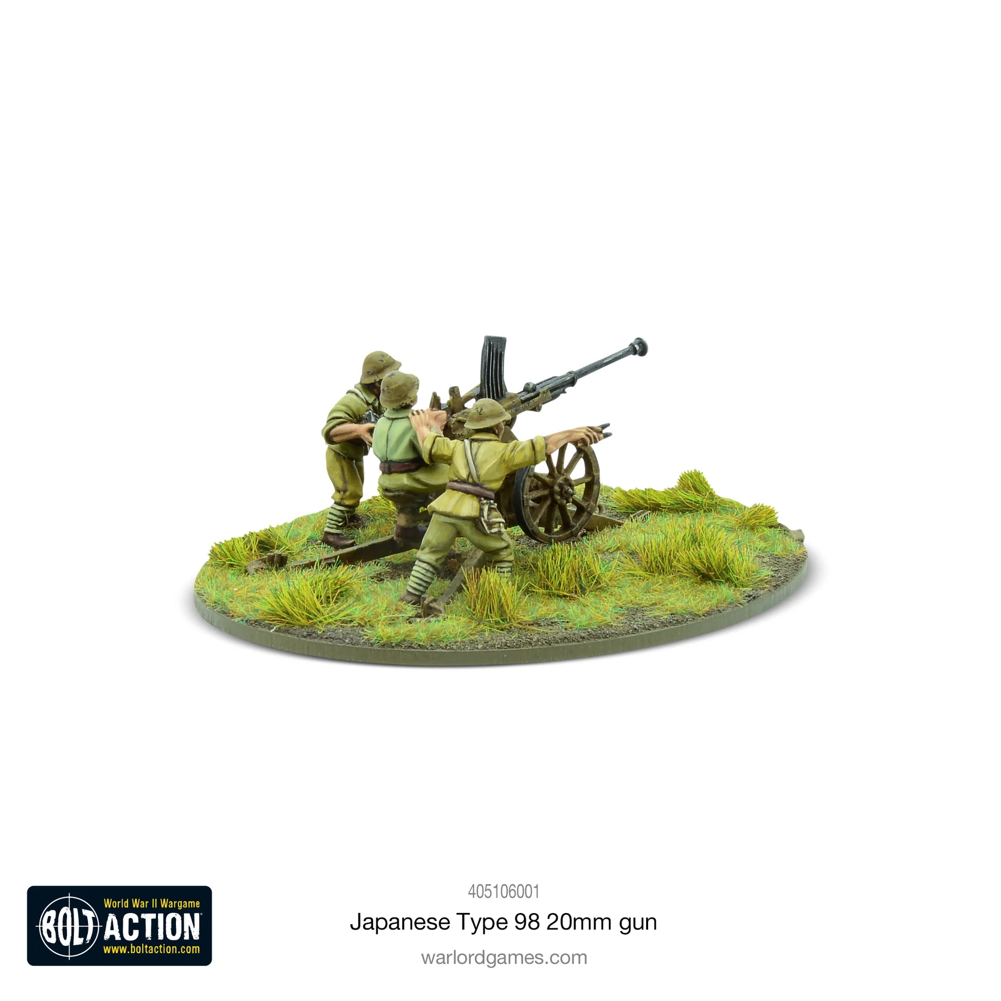 Japanese Type 98 20mm Gun – pomalowany model metalowy 28mm, dwuosobowa obsługa przy działku Type 98 20mm, widok z tyłu, Bolt Action
