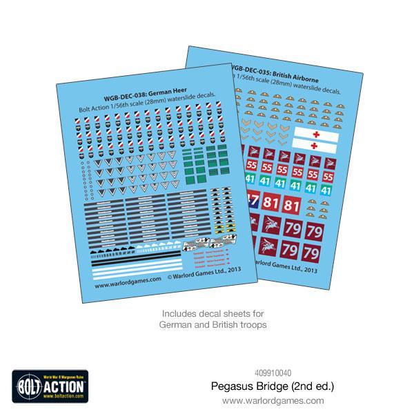 Pegasus Bridge (2nd ed.) – pełnokolorowe naklejki wodne dla German Heer i British Airborne 28mm | Bolt Action | Warlord Games
