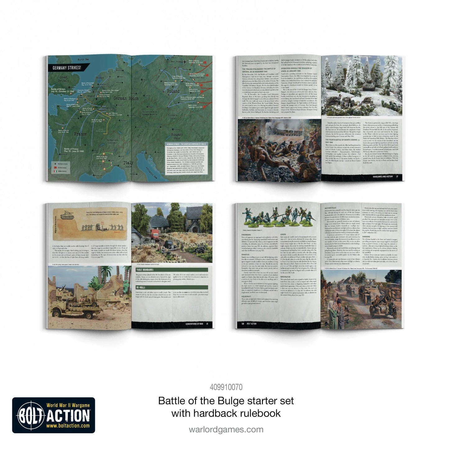 Warlord Games Battle of the Bulge – osiem stron podręcznika hardback rulebook Bolt Action, Bitwa o Ardeny

