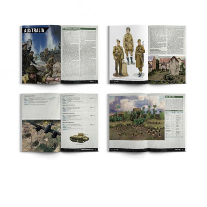 Bolt Action Armies of the British Commonwealth Third Edition – 4 rozkładki: Australia, ilustracje mundurów, listy armii ze statystykami i diorama bitwy w dżungli