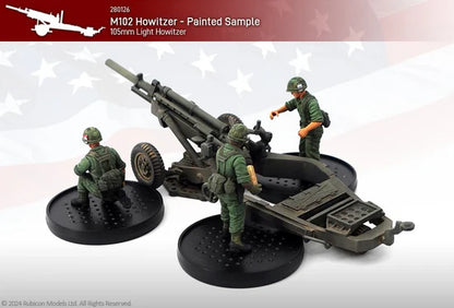 Rubicon Models 280126 – M102 105mm Howitzer, pomalowany przykład, obsługa Vietnam, skala 1:56